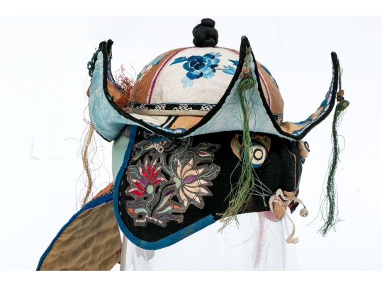 Chinese Republic Period Embroidered Child’s Hat With Cat Motif