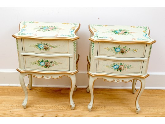 Pair Of Charming Louis XV Style Painted End Tables