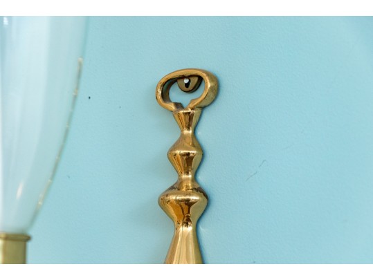 Pair Of Brass Candle Sconces With Glass Shades