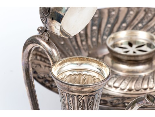 Turkish .900 Silver Ewer, Basin, And Burner, 78.835 Gross Ozt.