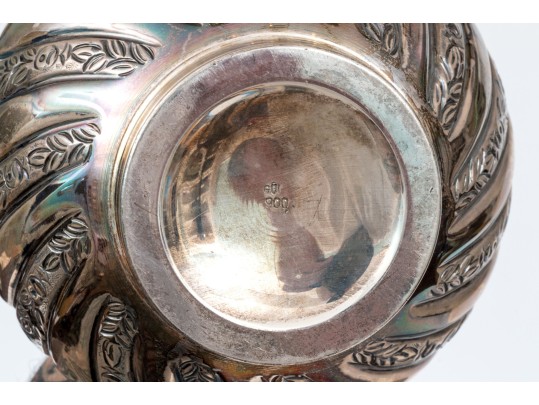 Turkish .900 Silver Ewer, Basin, And Burner, 78.835 Gross Ozt.