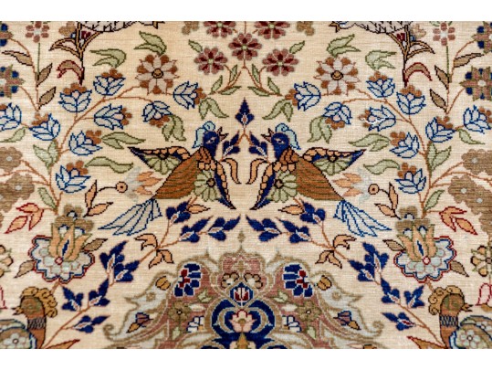Fine Turkish Hereke Hand-Knotted Silk Accent Carpet, 4’-8 1/2” X 3’-3 1/4”