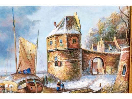 Charming Oil On Canvas, Coastal Scene