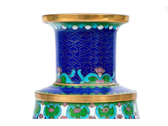 Collection Of Four Chinese Cloissone Vases With Fitted Wood Stands