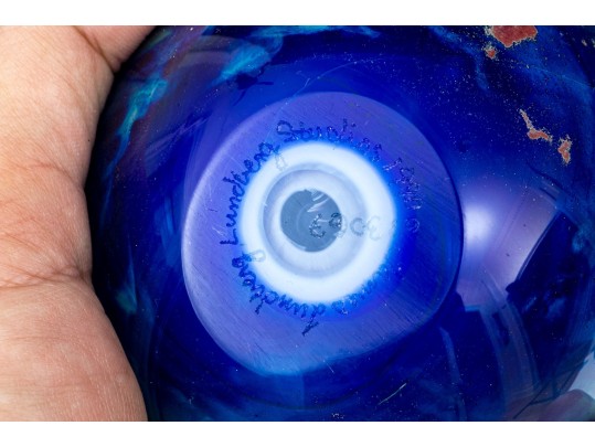 Lundberg Studios Hand-made Globe Paperweight On Presentational Stand, 1990