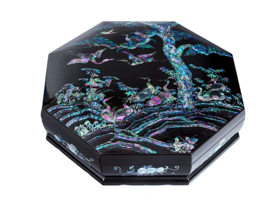Japanese Lacquered And Shell Embellished Sweetmeat Box And Cover