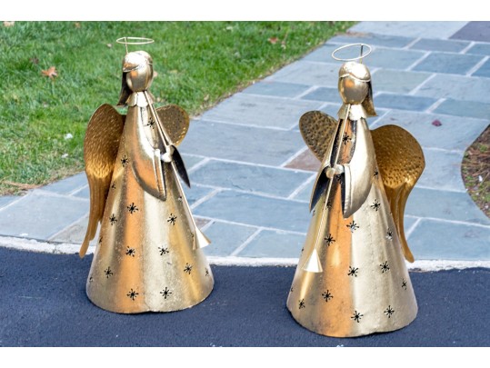 Pair Of Decorative Gilt Metal Festive Angels