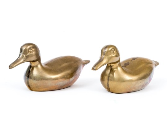 Vintage Pair Of Solid Brass Duck Decoy Models