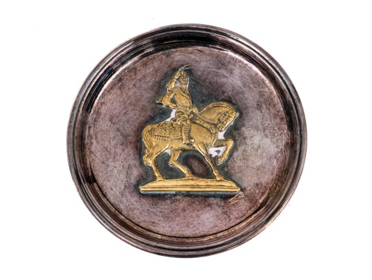 Sterling Silver And Brass Coaster With Knight On Horseback Motif, 3.51 Ozt. Gross