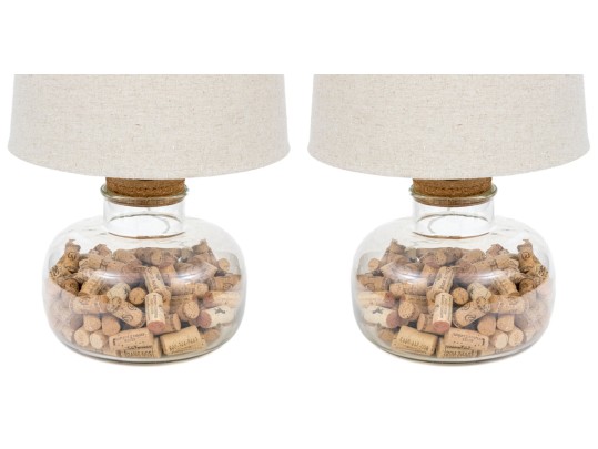 Pair Of Glass Bottle Table Lamps Filled With Wine Corks