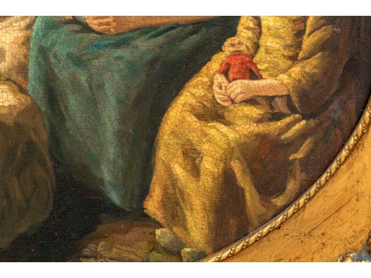 Oil On Canvas, Family Around A Cradle