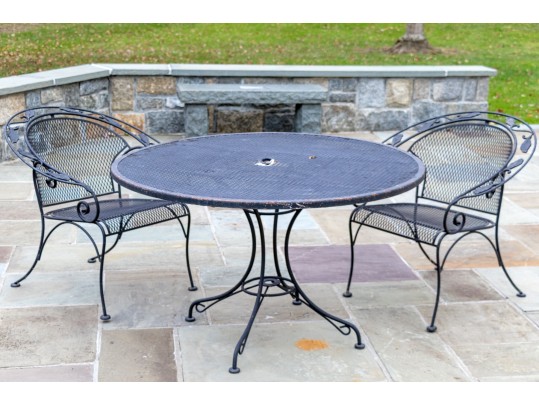 Wrought Iron Round Table With Pair Of Chairs
