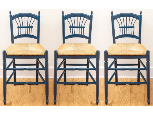 Set Of Three Blue French Country Counter Stools