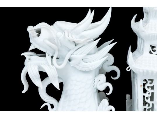 Fabulously Decorative Asian Bisque Pottery Model Of Dragon Boat