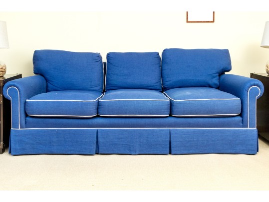 Blue Upholstered Three Seater Sofa