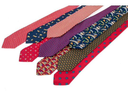 Group Of Nine Silk Designer Mens Neck Ties