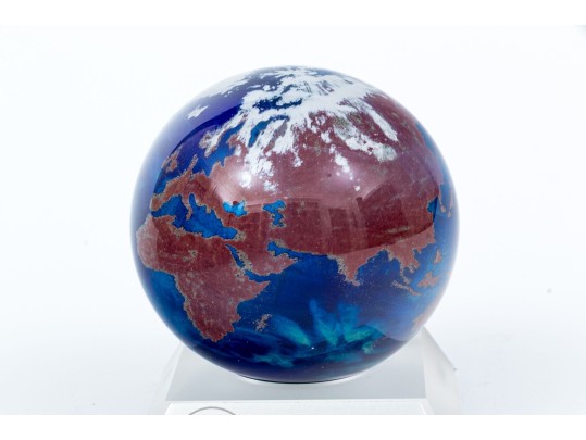 Lundberg Studios Hand-made Globe Paperweight On Presentational Stand, 1990