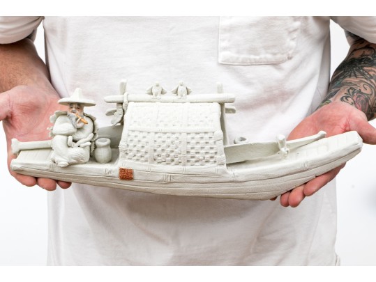 Chinese Ceramic Fisherman On Fishing Boat