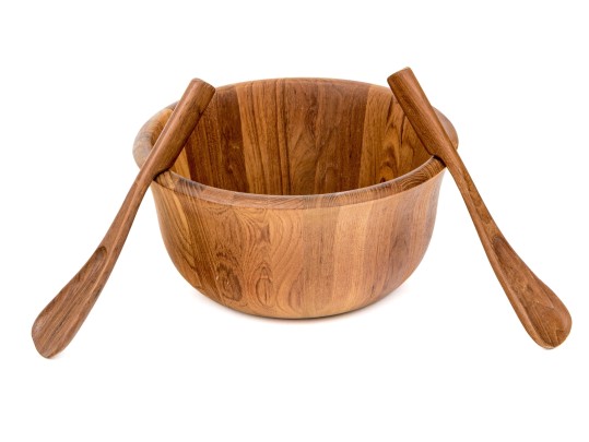 Dansk Teak Salad Serving Bowl With Two Salad Servers - Like New