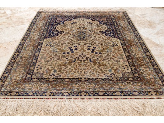 Fine Turkish Hereke Hand-Knotted Silk Accent Carpet, 4’-8 1/2” X 3’-3 1/4”