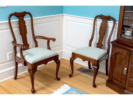 Queen Anne Style Cherry Extension Dining Table With Ten Dining Chairs