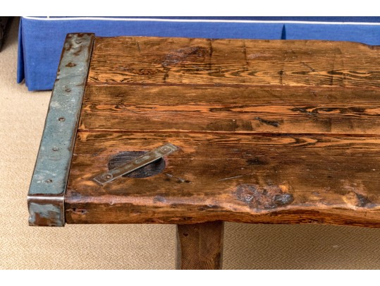 Vintage Quality Pine And Steel Reclaimed Ships Hatch Door Table