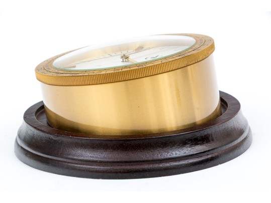 Brass Cased Swiss Clock With Sikorski Insignia, On Fitted Wood Stand