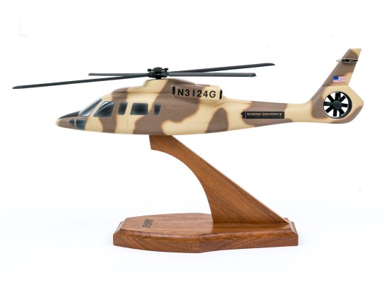 Model Boeing Sikorsky Helicopter On Wood Stand