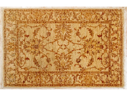 Vintage Turkish Usak Hand-knotted Wool On Cotton Accent Carpet, 3’-9 1/2” X 2’-5 3/4”