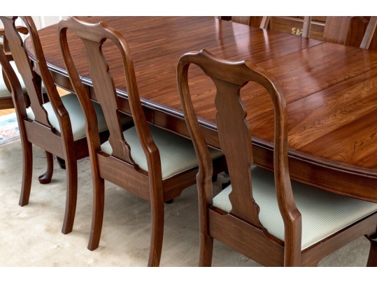 Queen Anne Style Cherry Extension Dining Table With Ten Dining Chairs