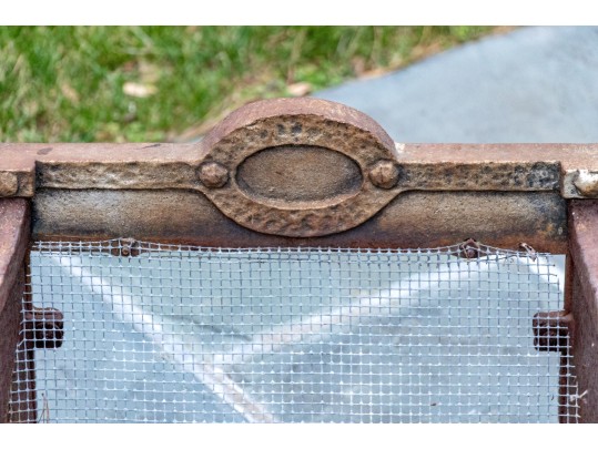 Antique Iron And Wire Mesh Coal Box