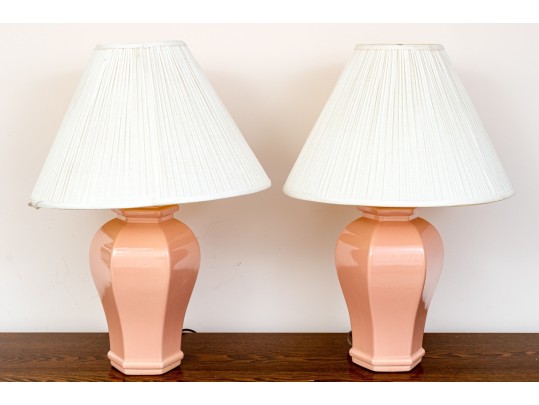 Pair Of Glazed Ceramic Baluster Form Table Lamps