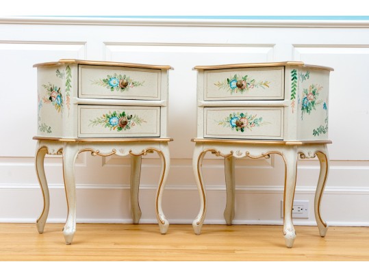 Pair Of Charming Louis XV Style Painted End Tables