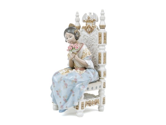 Lladro Hand-painted Porcelain Girl In Throne Chair