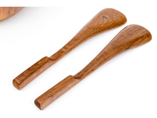Dansk Teak Salad Serving Bowl With Two Salad Servers - Like New