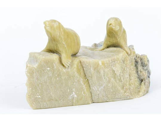 Nathaniel Thomas Noel (Canadian, B. 1958) Signed Carved Soapstone Seal Sculpture, 1972