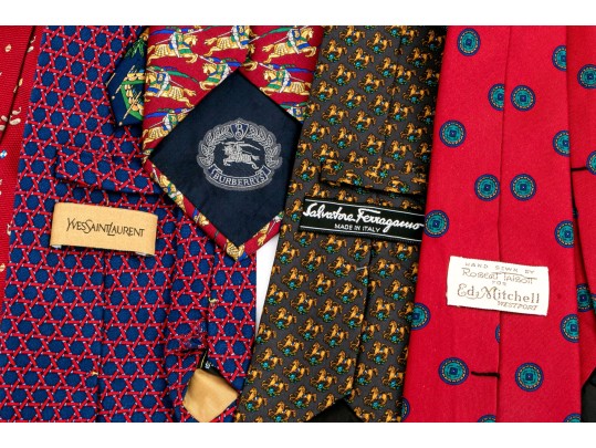 Group Of Nine Silk Designer Mens Neck Ties