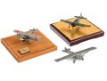 Three Model Airplanes, Two In Wood And Lucite Display Cases