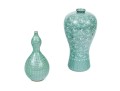 Two Vintage Korean Celadon Glazed And Painted Porcelain Vases