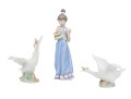 Three Piece Lladro Hand-Painted Porcelain Group