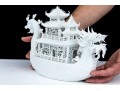 Fabulously Decorative Asian Bisque Pottery Model Of Dragon Boat