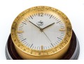Brass Cased Swiss Clock With Sikorski Insignia, On Fitted Wood Stand
