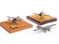 Three Model Airplanes, Two In Wood And Lucite Display Cases