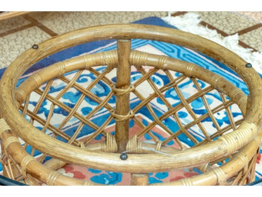 Bamboo And Willow Woven Glass Top Pedestal Table