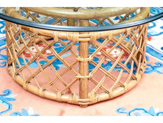 Bamboo And Willow Woven Glass Top Pedestal Table