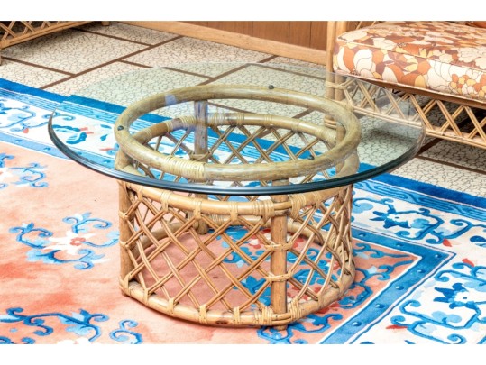 Bamboo And Willow Woven Glass Top Pedestal Table