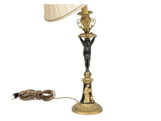 Antique Empire Style Bronze Putti Motif Table Lamp