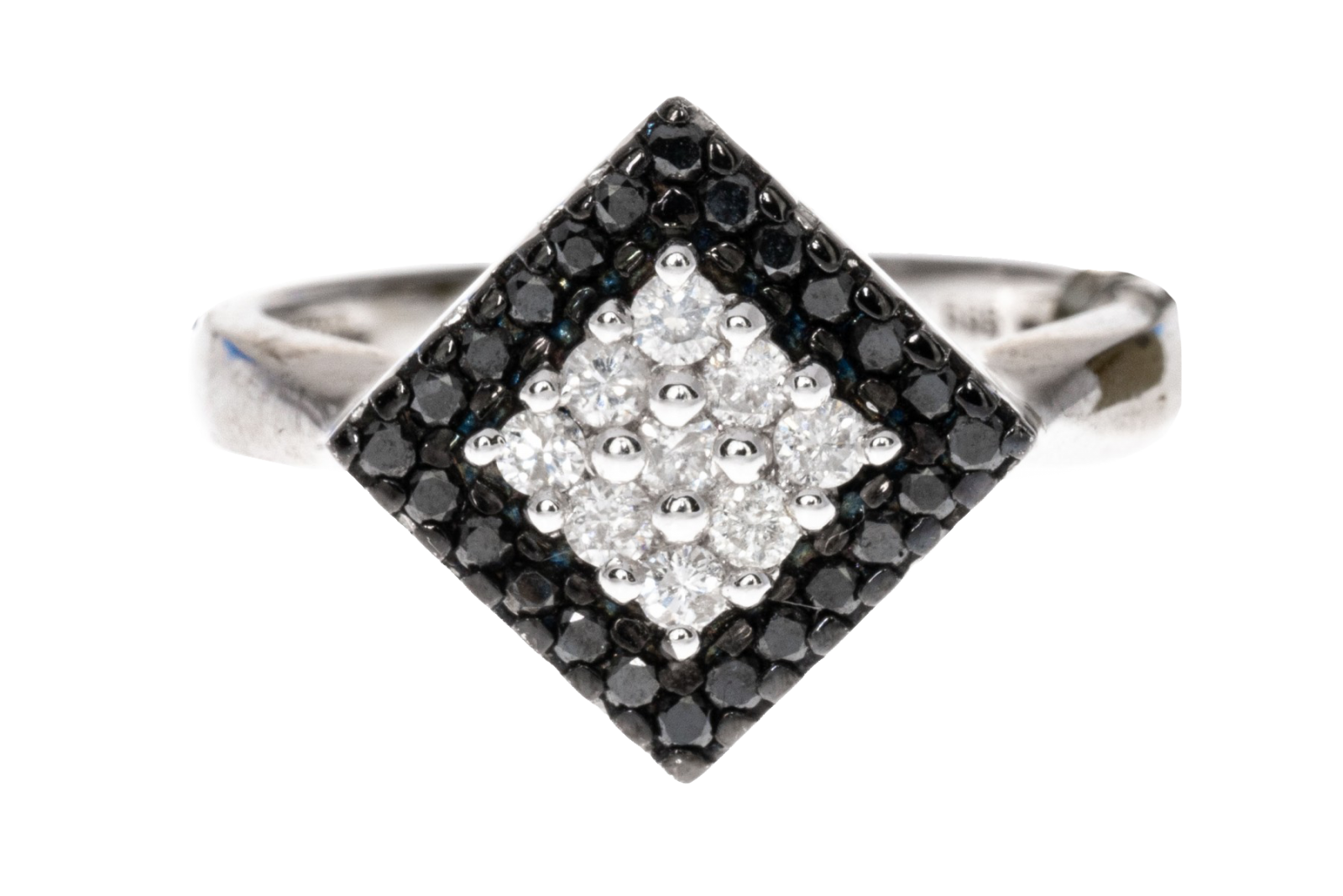 Stunning 14K Gold White And Black Diamond Ring, Size 7+ (item #156337)