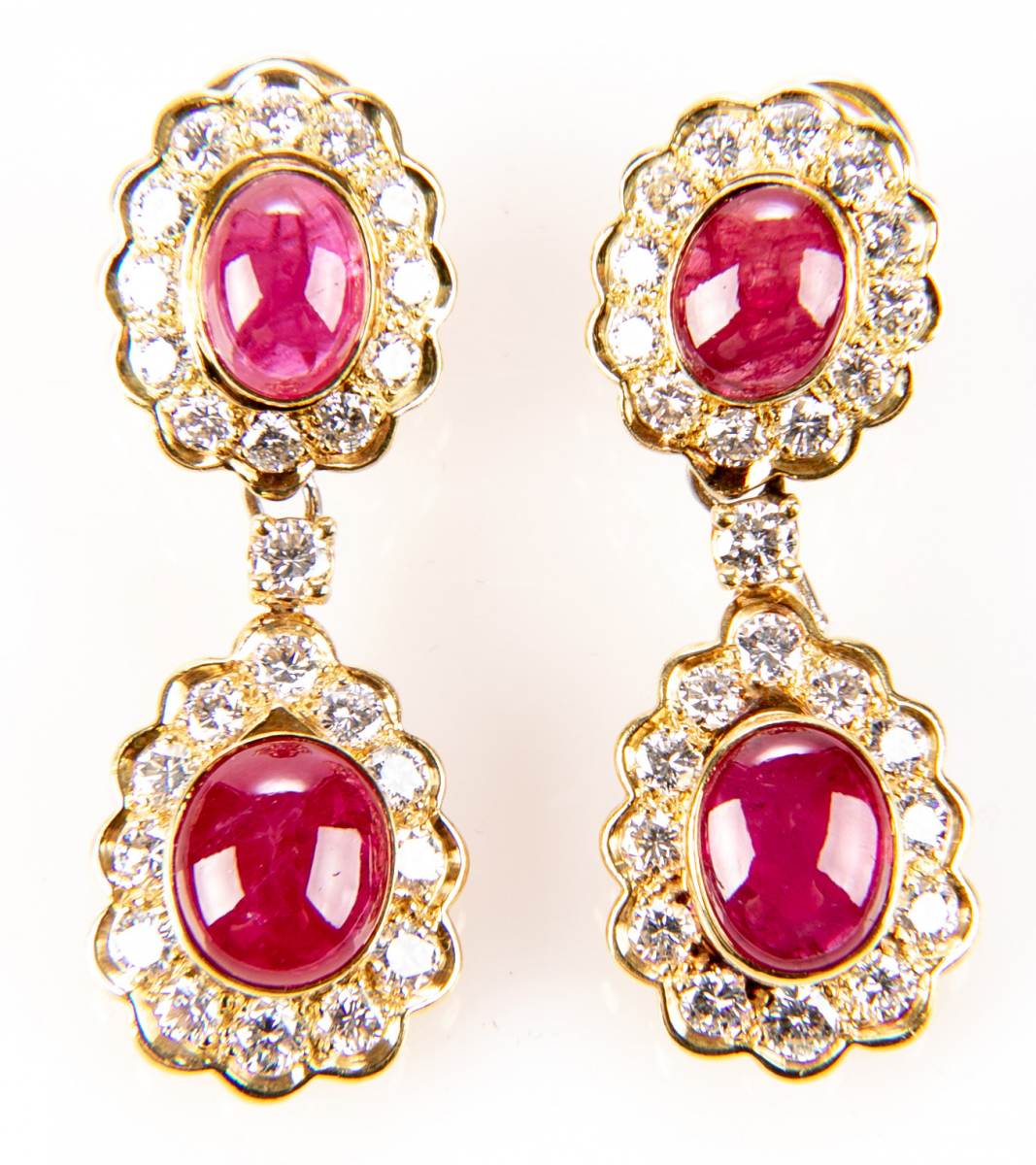 Pair Of Ruby And Diamond, 18K Gold Earrings With Appraisal