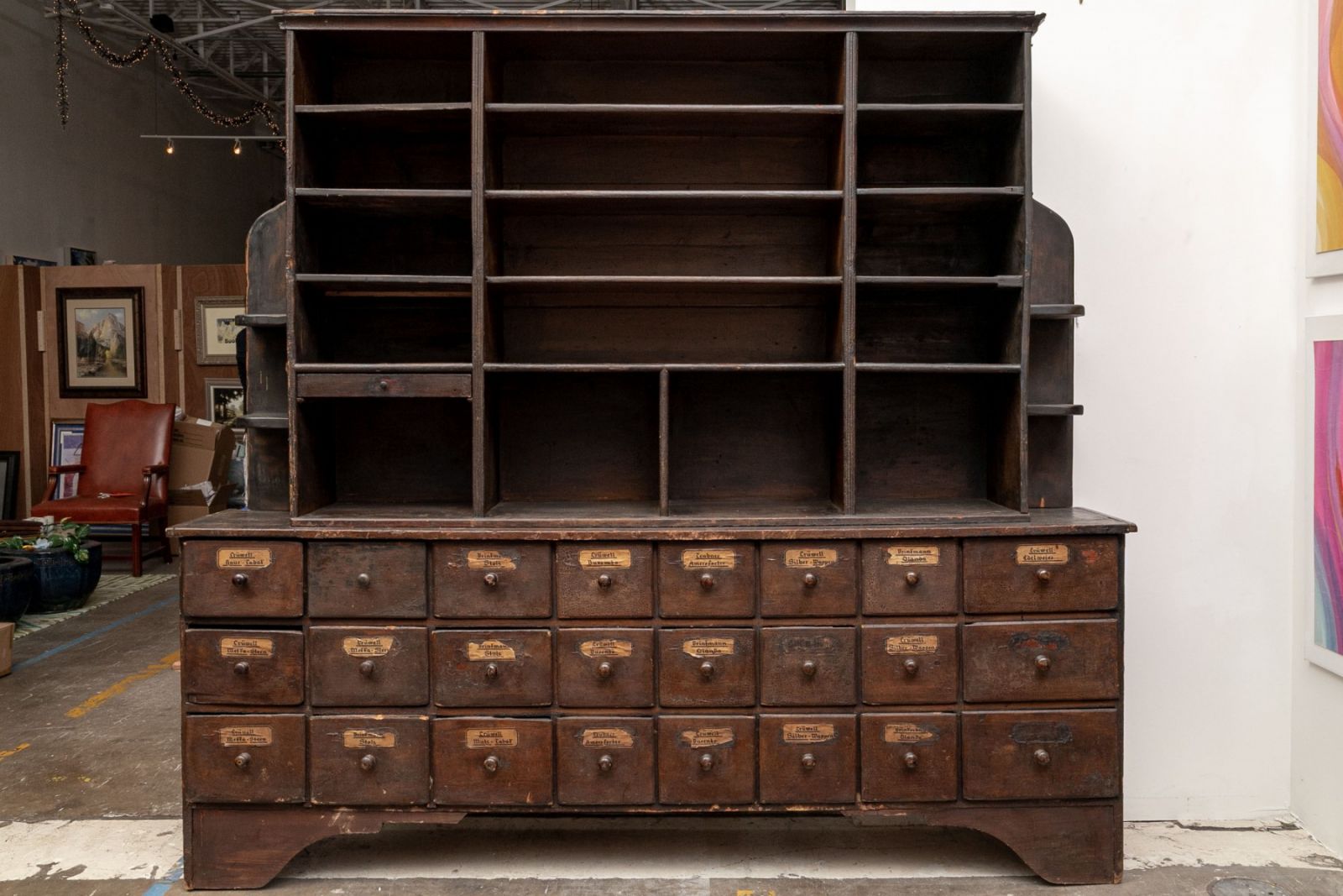 EXTRAORDINARY 19TH CENTURY APOTHECARY CABINET FROM TEXAS HILL COUNTRY STORE